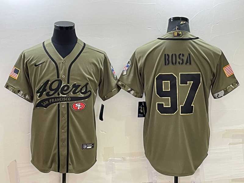 Men's San Francisco 49ers #97 Nick Bosa 2022 Olive Salute to Service Cool Base Stitched Baseball Jersey,We sell and wholesale Men's San Francisco 49ers #97 Nick Bosa 2022 Olive Salute to Service Cool Base Stitched Baseball Jersey on line form chian!